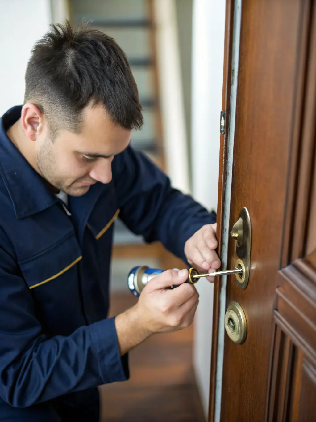 A smart lock being installed on a modern home, emphasizing the convenience and advanced security features.