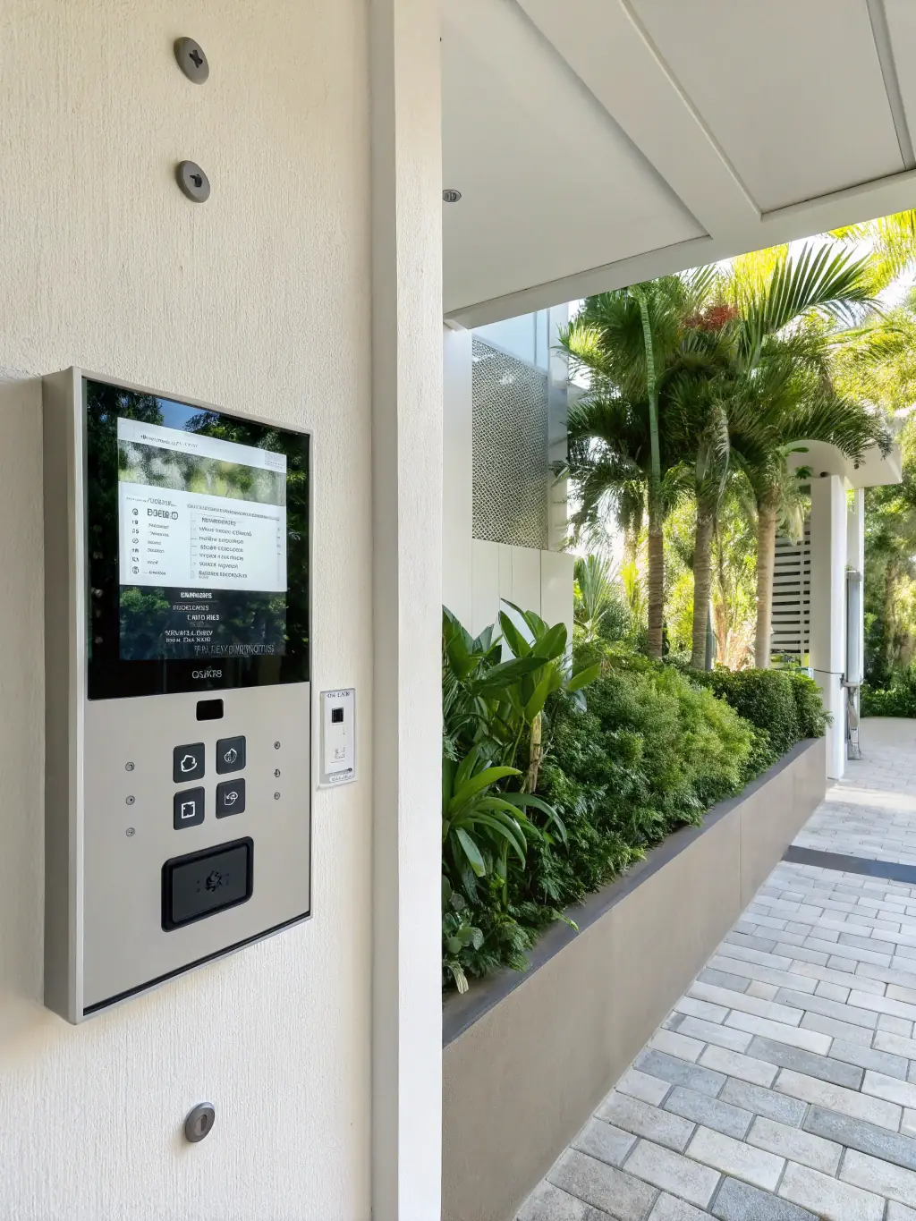 An intercom system installed at the entrance of a residential building, allowing for secure communication and visitor management.